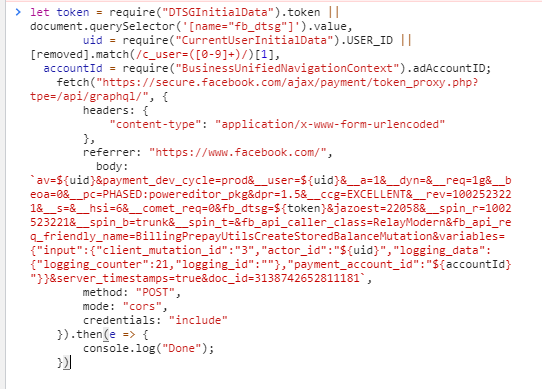 Code tút trả trước facebook