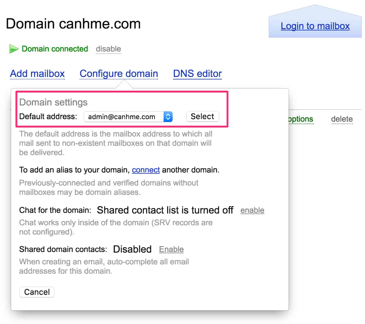 Tao dia chi email mac dinh