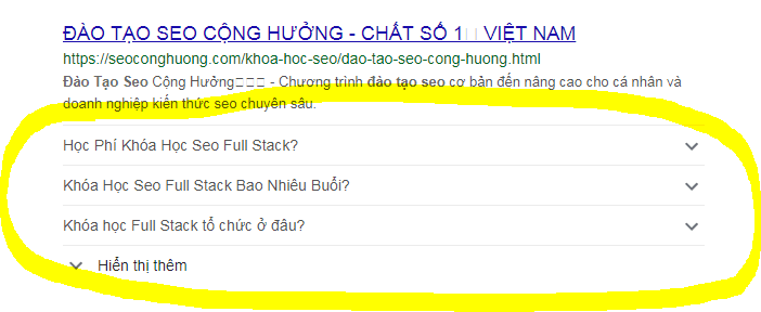 Kết quả nổi bật của FAQ Schema trên Google tìm kiếm. Chúng giúp chiếm vị trí nhiều hơn trên bảng xếp hạng. Qua đó tăng đáng kể chỉ số CTR