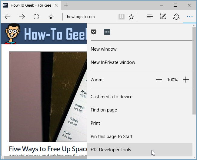 Chọn F12 Developer Tools 