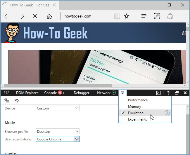 Thay đổi User Agent cho Internet Explorer