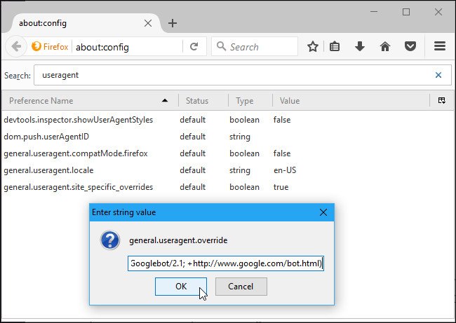 Thay đổi User Agent cho Firefox