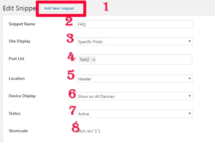 Sau khi đã cài plugin có thể thêm được đoạn mã dữ liệu có cấu trúc vào website thì khách hàng có thể làm theo hướng dẫn. Mình đã đánh số từ 1-8 với từng hướng dẫn bên dưới.