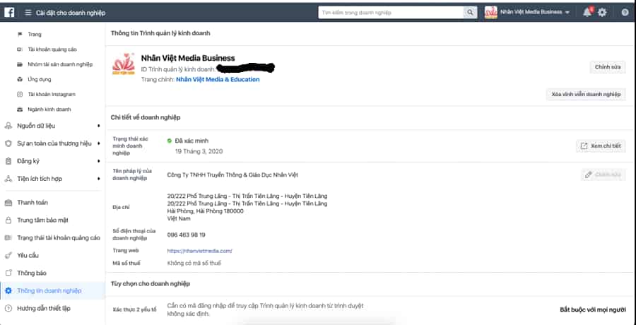 hướng dẫn xác minh doanh nghiệp trên facebook